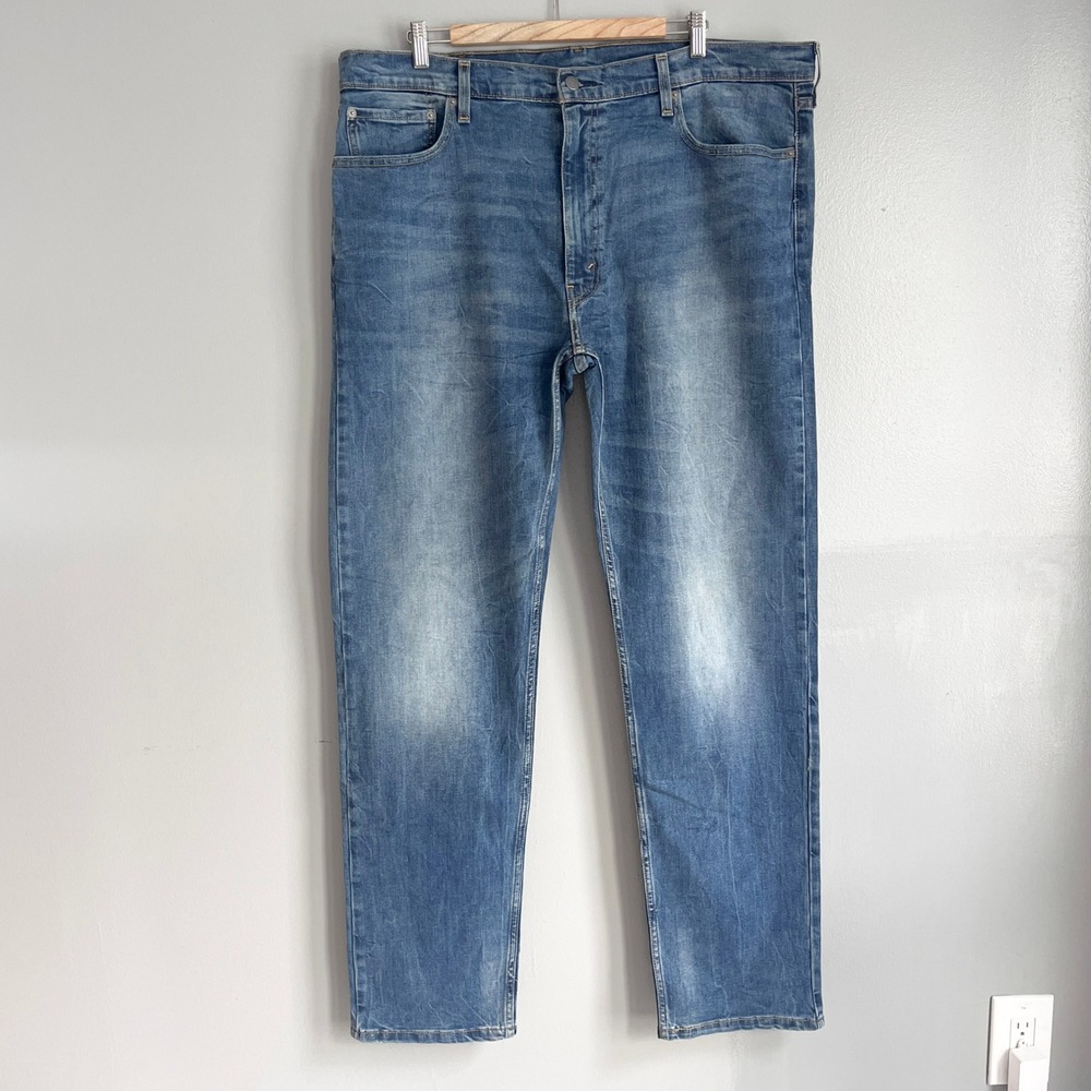 Levis 502 Regular Taper Mens Blue Jeans Stretch Denim Measures 42X34 *Note